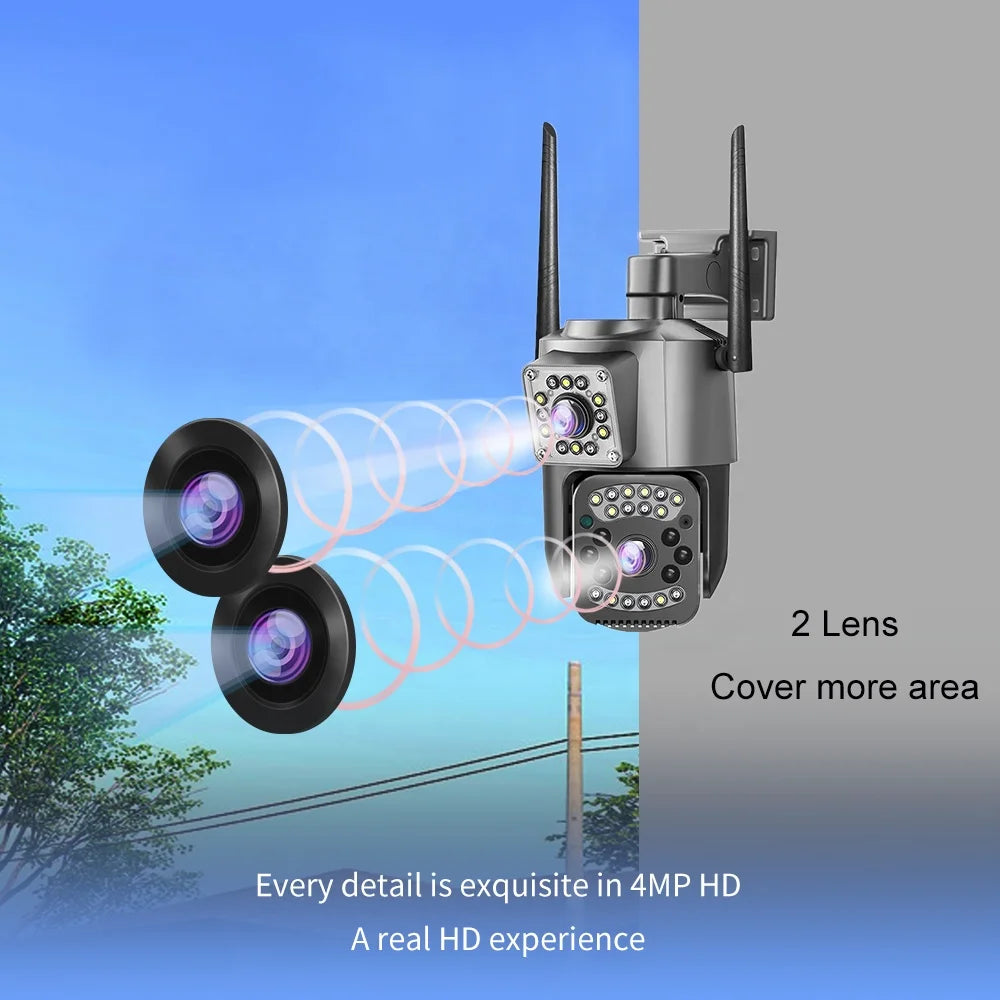 V380 Pro Dual Lens WiFi Camera Network Video Wireless H.265 Bidirectional Audio 4MP Outdoor and Indoor Waterproof Camera
