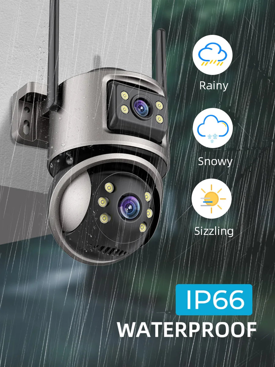 ICSEE 6MP Dual Lens Dual-Screen Preview WiFi PTZ Camera Wireless IP66 Waterproof CCTV Outdoor Security Cameras