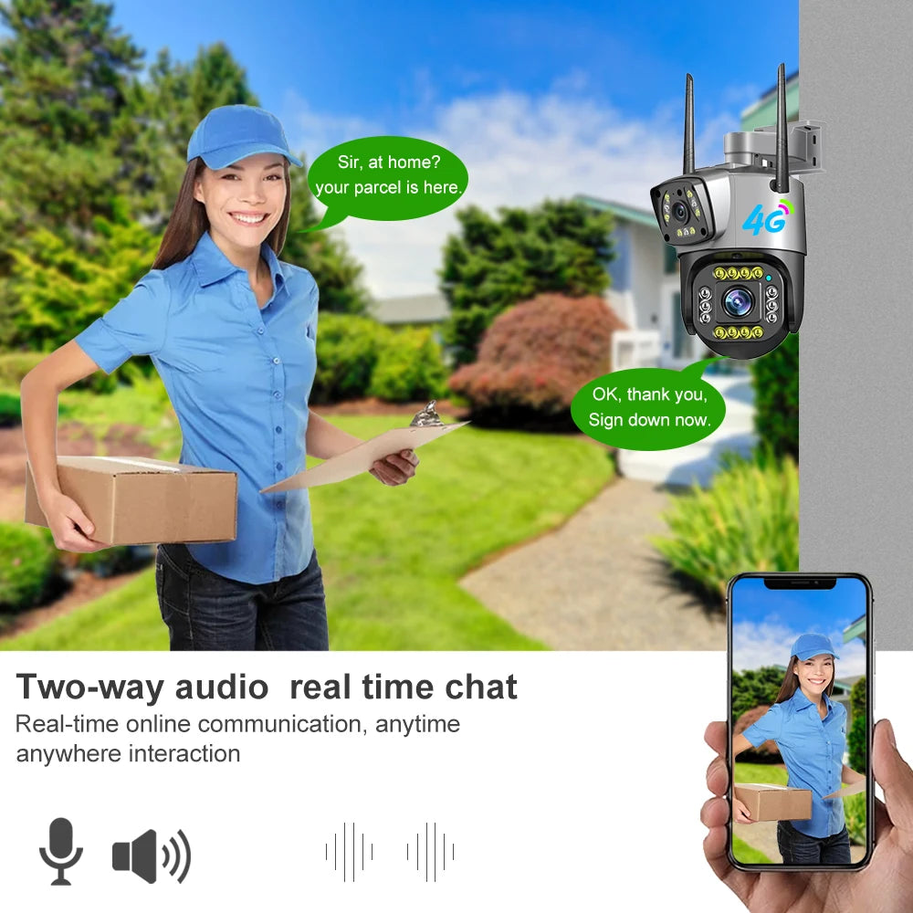 V380 New PTZ Camera SC02-4G 4MP Outdoor Security CCTV Wireless IP Security Dual 4G Bullet PTZ Camera