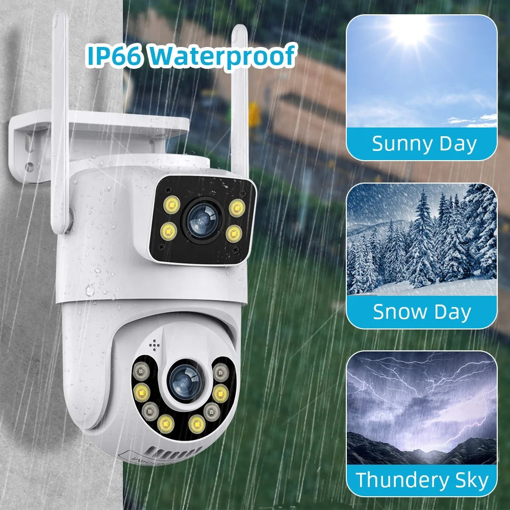 Dual Lens 6MP ICSEE Wireless WiFi Camera Home Security Color Night Vision Auto Tracking Outdoor WiFi PTZ Camera