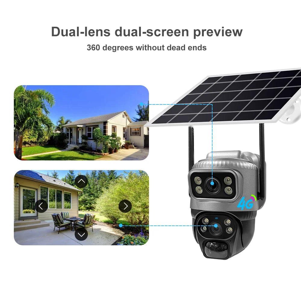V380 New Micro Power Consumption 4MP Solar Battery Powered Camera Solar Panel Network CCTV 4G LTE IP PTZ Dual Lens Camera