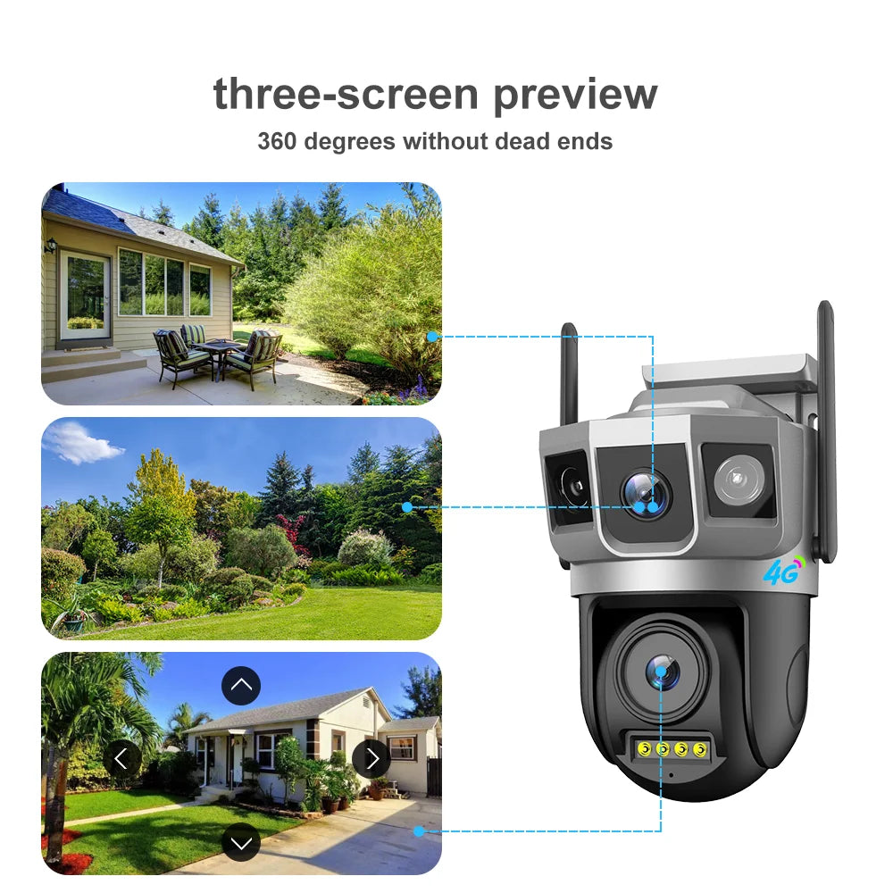 V380 Pro Two-Way Voice Intercron 4G SIM Card Outdoor Camera Dual Lens 3 Views 4G Camera