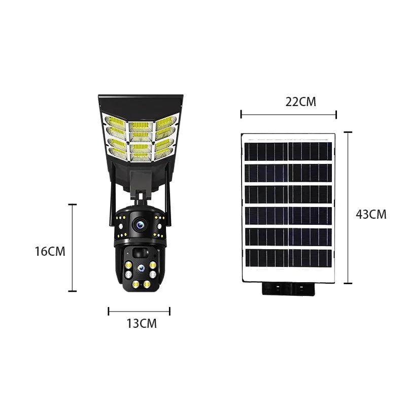 New V380 6MP Solar Battery Powered Camera Solar Power CCTV 4G IP PTZ Dual Lens 3 Screens Camera and Street Light