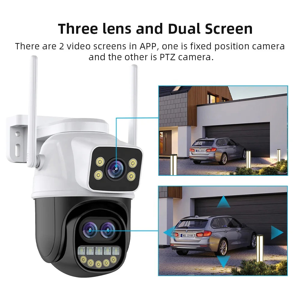 9MP Triple Lens ICSEE PTZ WiFi Camera Outdoor Human Auto Tracking Wireless Security WiFi Camera