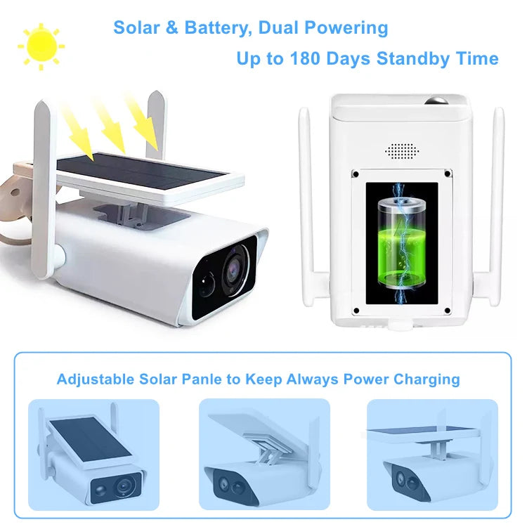 4MP ICSEE Solar Cell Camera WiFi CCTV Camera Bidirectional Audio Motion Detection Outdoor Waterproof Solar Camera