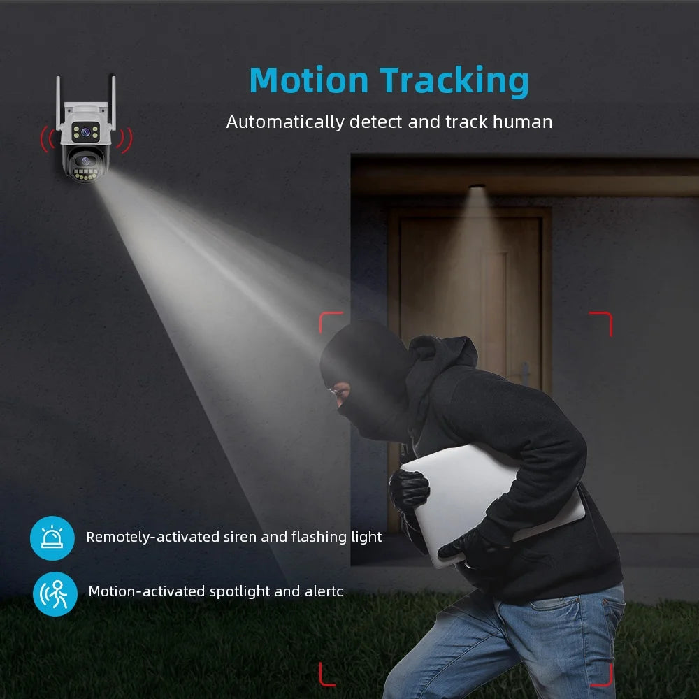 Hot Sales ICSEE Smart 360 PTZ Auto Tracking 6MP Dual Lens Camera Color Night Vision IP Home Security Wireless CCTV Outdoor WiFi Camera