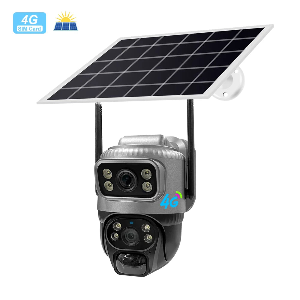 V380 New Micro Power Consumption 4MP Solar Battery Powered Camera Solar Panel Network CCTV 4G LTE IP PTZ Dual Lens Camera
