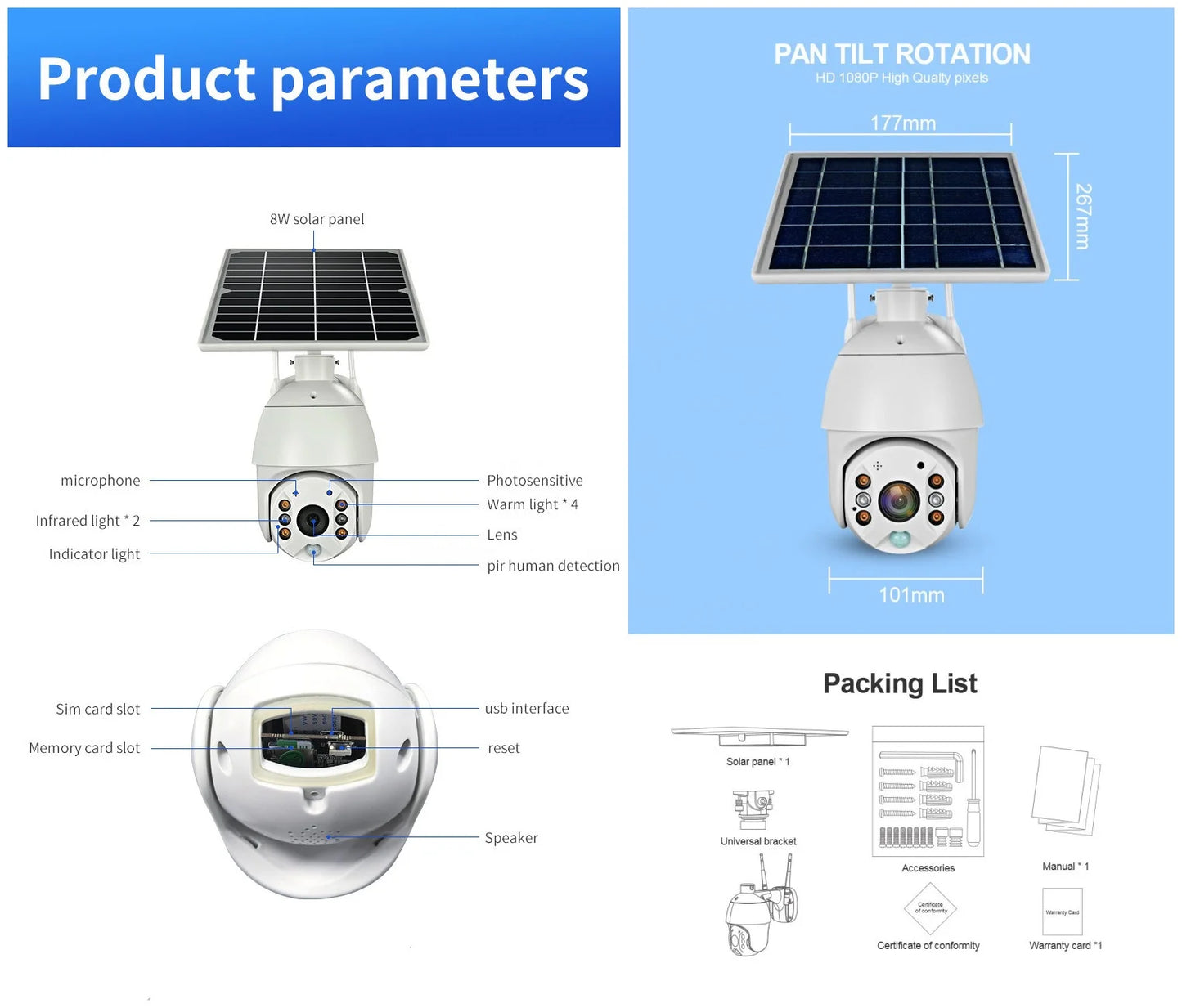 S10 5MP 4G Solar Powered PTZ Ubox Outdoor Wireless Camera With SIM Card System PIR Security 5MP WiFi CCTV Solar Camera
