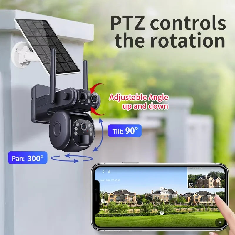 Factory Price Ubox APP Dual Lens 4G WiFi Solar Camera PTZ Camera PIR AI Human Detection Solar Battery Camera 4G SIM Card Camera