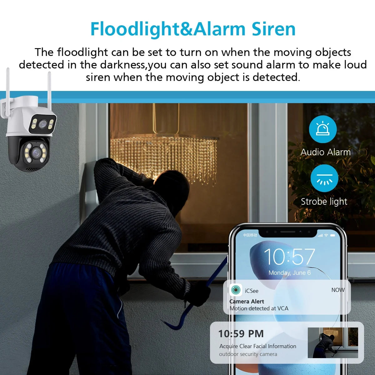 Hot Sales 6MP Dual Lens ICSEE WiFi Camera Outdoor IP66 Waterproof Night Vision PTZ Camera