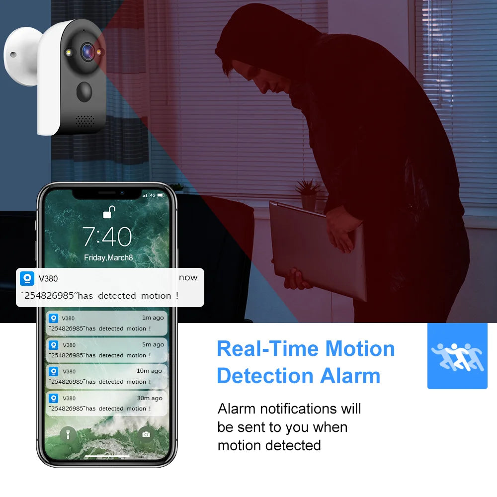 Wireless Battery Camera WiFi Outdoor Security Waterproof IP Closed-Circuit Television Indoor AI Sports Camera V380