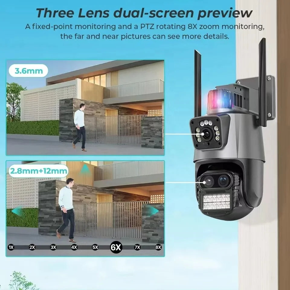 Hot Sales ICSEE 9MP PTZ Triple lens 8x Zoom WiFi Camera Home Security Camera HD CCTV IP Wireless Outdoor WiFi Camera