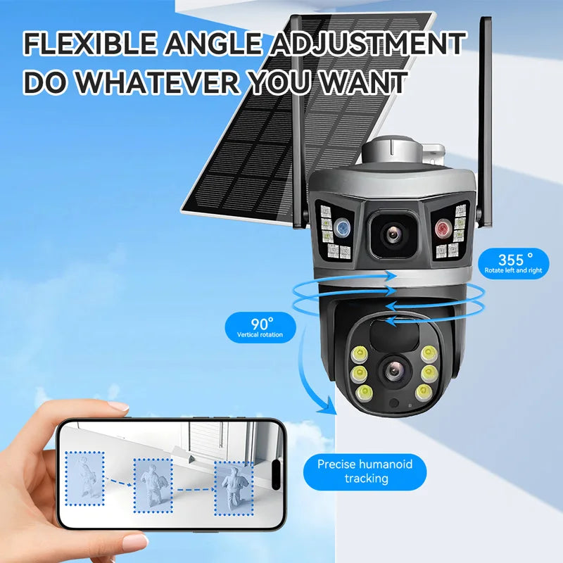 Hot Sales V380 Pro 6MP Dual Lens Solar Camera 4G WiFi PTZ Network Camera 3K CCTV Outdoor Security Camera IP66 Waterproof
