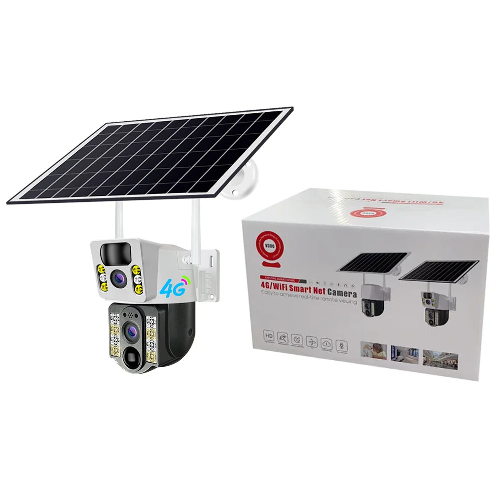 New V380 Dual Len 4MP Solar Battery Powered Camera VCS03-4G CCTV LTE SIM Card 4G IP PTZ Dual Lens Camera 4G SIM Card Camera