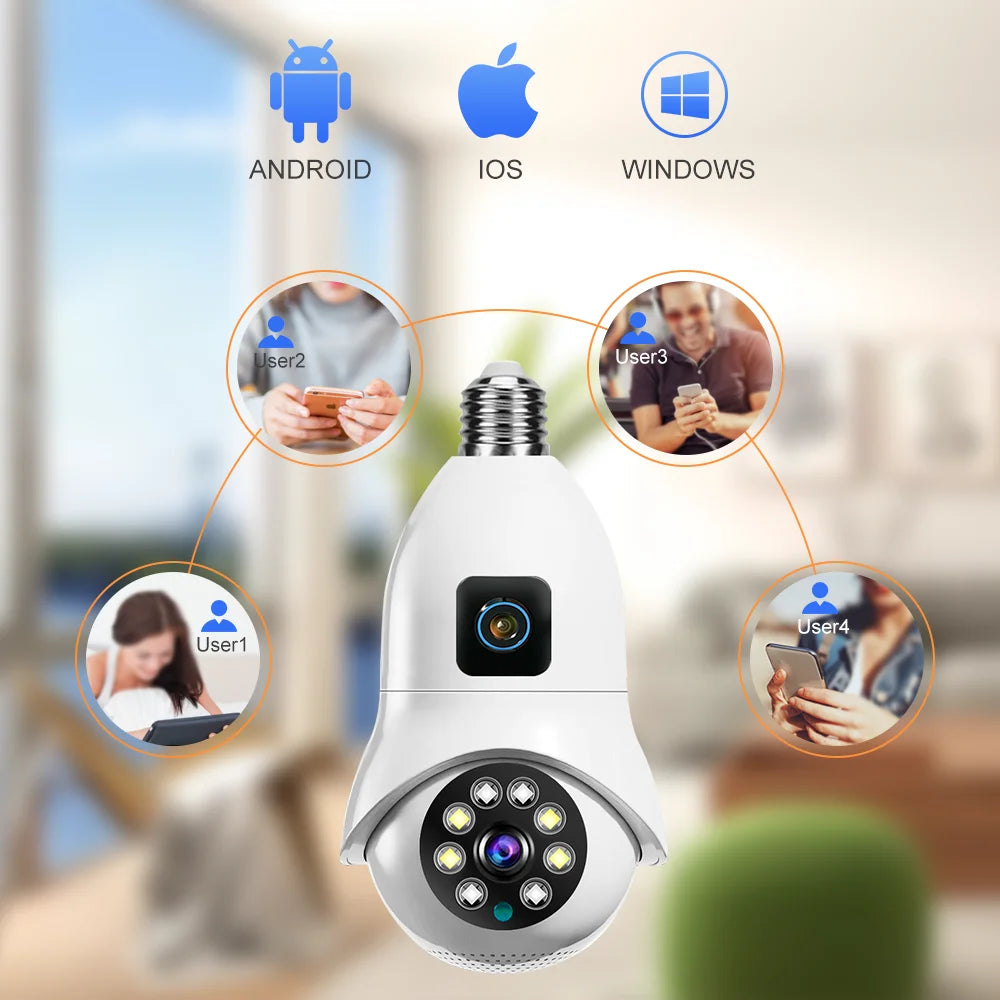 New V380 Dual Lens Bulb Camera Automatic Tracking Alarm Function Supports Two-way Voice WiFi Cameras