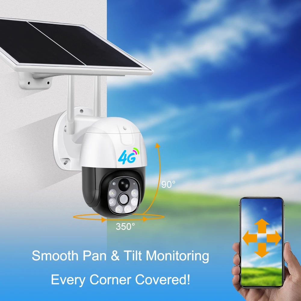 V380 Pro Solar 3MP VC9-4G Low Power Consumption PTZ Camera PIR Detection CCTV Security Camera
