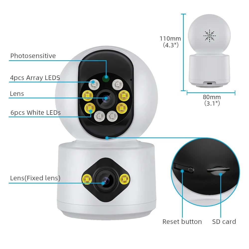 High Quality 4MP Dual Lens WiFi Camera Indoor Color Night Vision Baby Camera WiFi Wireless Home CCTV Camera