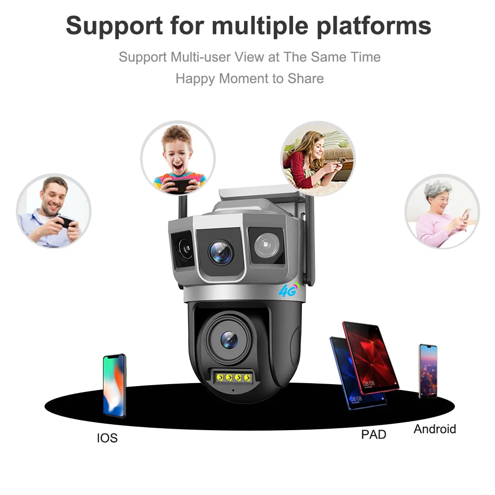 V380 Pro Two-Way Voice Intercron 4G SIM Card Outdoor Camera Dual Lens 3 Views 4G Camera
