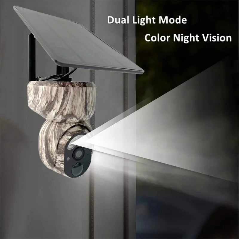 Camouflage Hunting Camera PIR Trigger Recording 4G SIM Card LTE PTZ Solar Panel IP Camera 4G Solar Hunting Camera