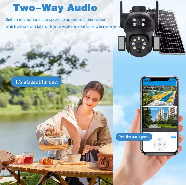 2025 New Outdoor 8MP Dual Lens HD Solar 4G Camera With Built in Battery Security Camera Outdoor IP66 Waterproof CCTV Camera V380 Pro