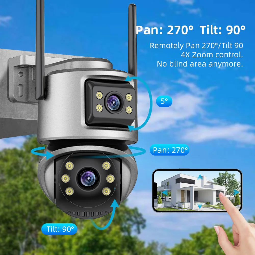 ICSEE 6MP Dual Lens Dual-Screen Preview WiFi PTZ Camera Wireless IP66 Waterproof CCTV Outdoor Security Cameras