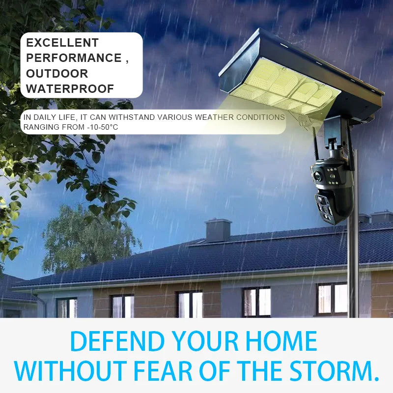 New V380 6MP Solar Battery Powered Camera Solar Power CCTV 4G IP PTZ Dual Lens 3 Screens Camera and Street Light
