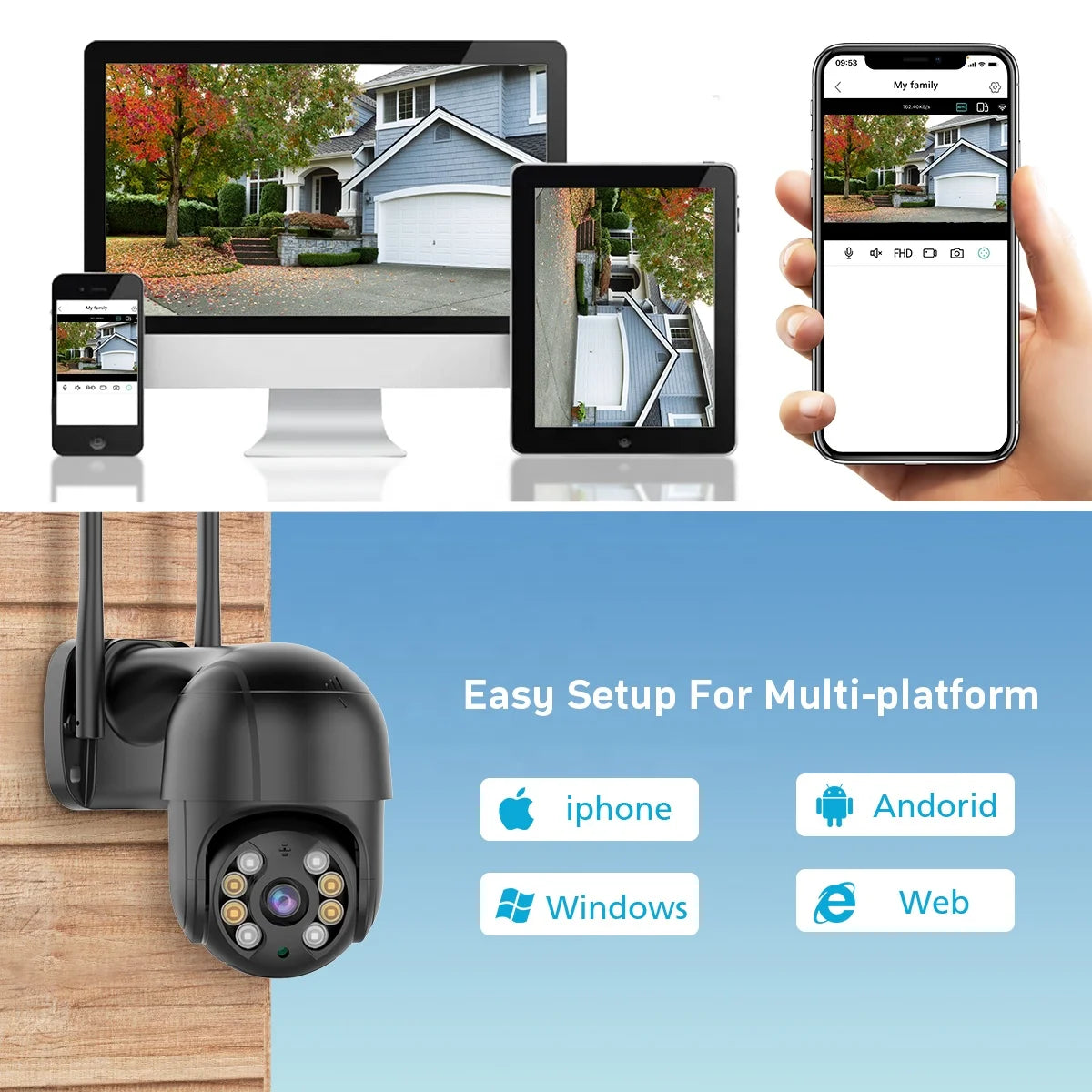 Hot Sales Black 3MP/4MP/5MP/8MP 2K 4K Pixel ICSEE Automatic Tracking Color Night Vision Wireless WiFi Camera Outdoor IP66 Waterproof CCTV Camera