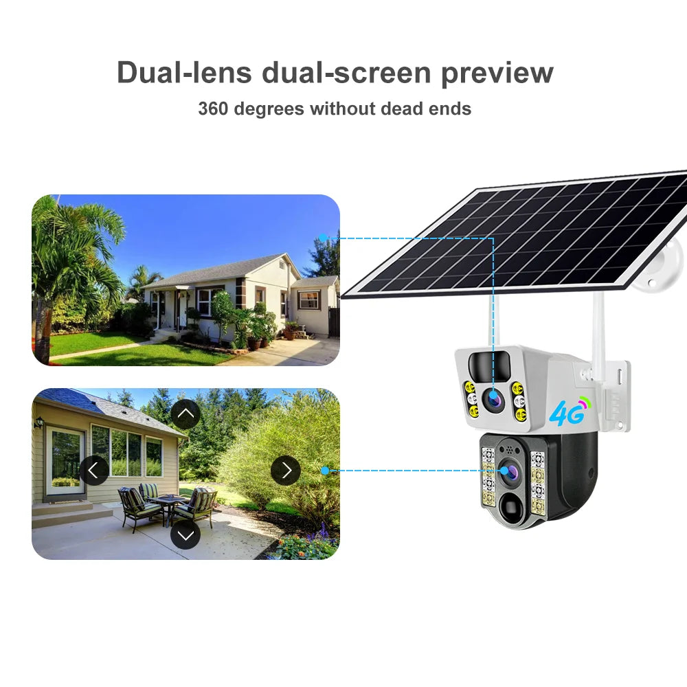 New V380 Dual Len 4MP Solar Battery Powered Camera VCS03-4G CCTV LTE SIM Card 4G IP PTZ Dual Lens Camera 4G SIM Card Camera