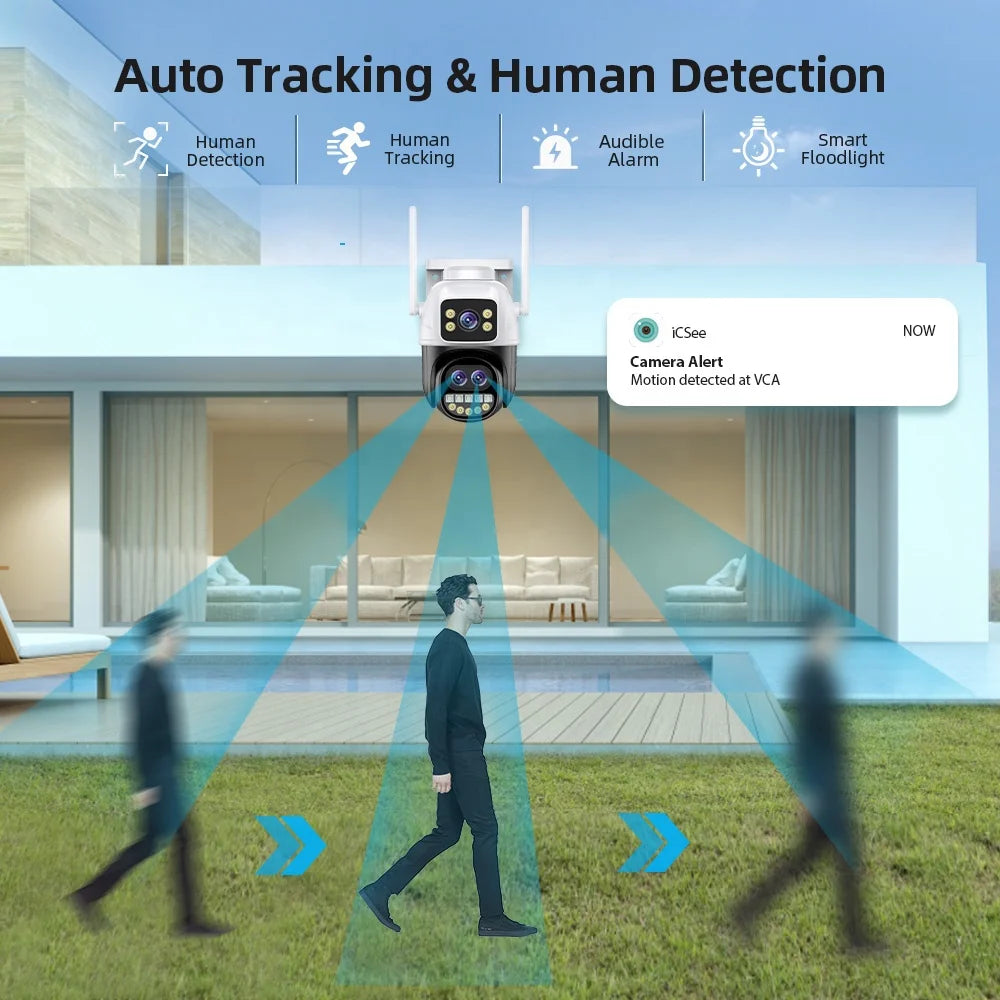 9MP Triple Lens ICSEE PTZ WiFi Camera Outdoor Human Auto Tracking Wireless Security WiFi Camera
