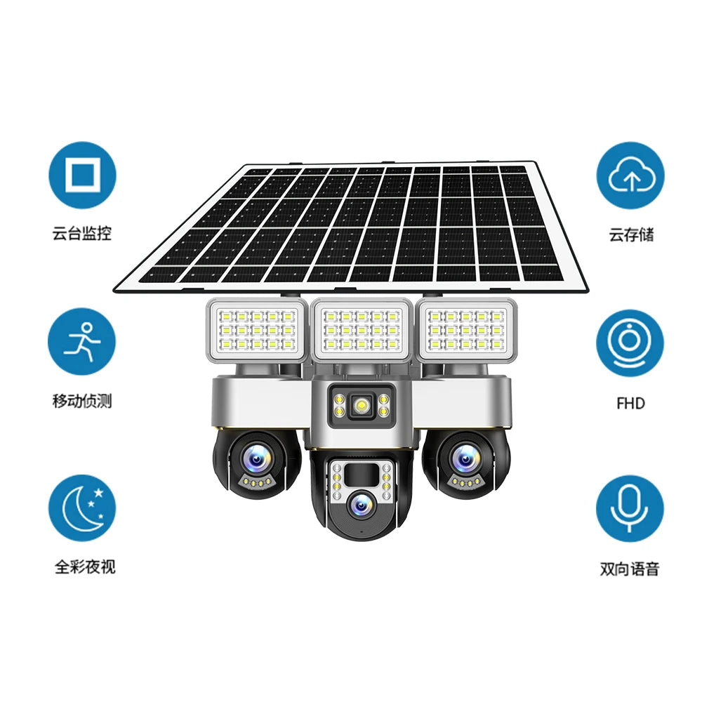 V380 New Solar Powered 4G 3 PTZ and 3 Screen VTS30A-G-F Solar Powered Camera CCTV Camera