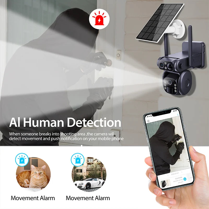 Factory Price Ubox APP Dual Lens 4G WiFi Solar Camera PTZ Camera PIR AI Human Detection Solar Battery Camera 4G SIM Card Camera