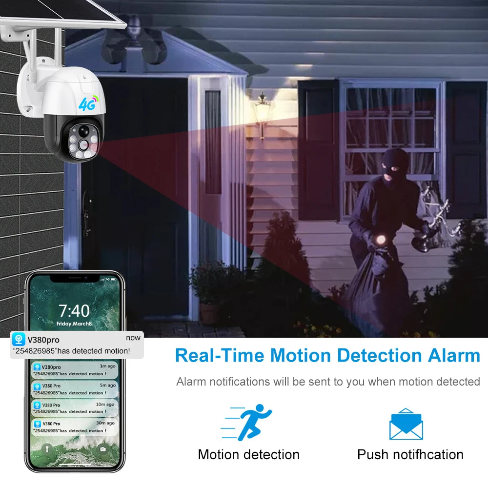 V380 Pro Solar 3MP VC9-4G Low Power Consumption PTZ Camera PIR Detection CCTV Security Camera