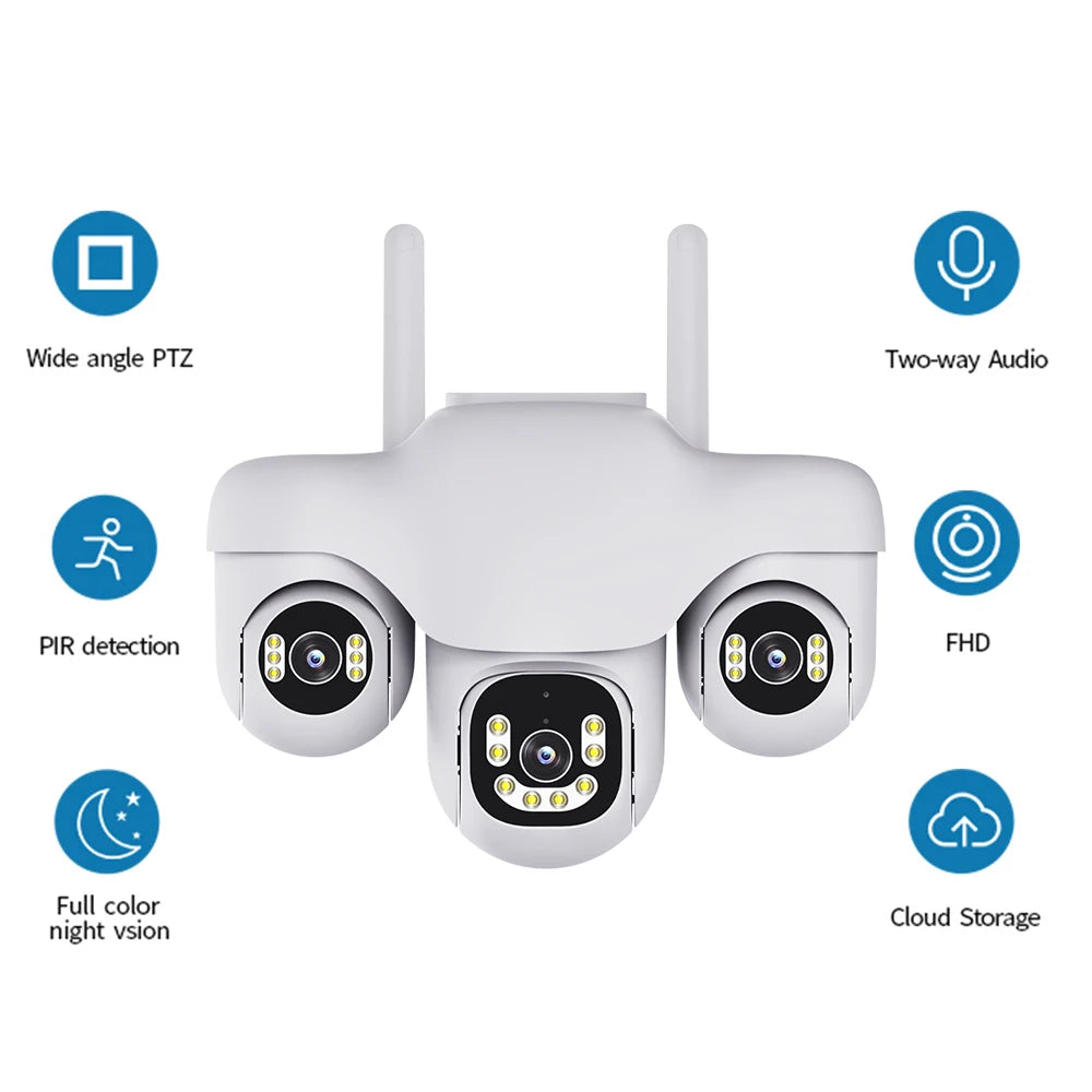 V380 New Private Model 4G White Outdoor PTZ Camera 3 PTZ 3 Screen Cloud Storage Network CCTV Camera