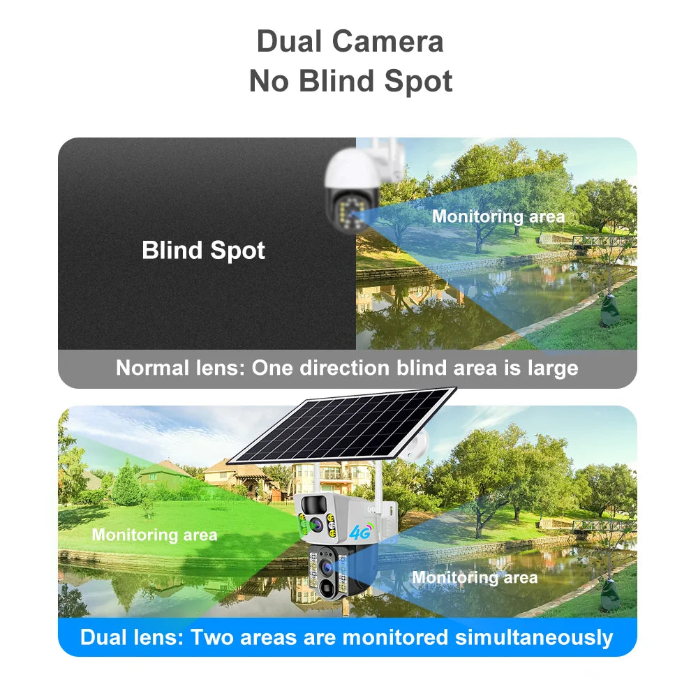 New V380 Dual Len 4MP Solar Battery Powered Camera VCS03-4G CCTV LTE SIM Card 4G IP PTZ Dual Lens Camera 4G SIM Card Camera