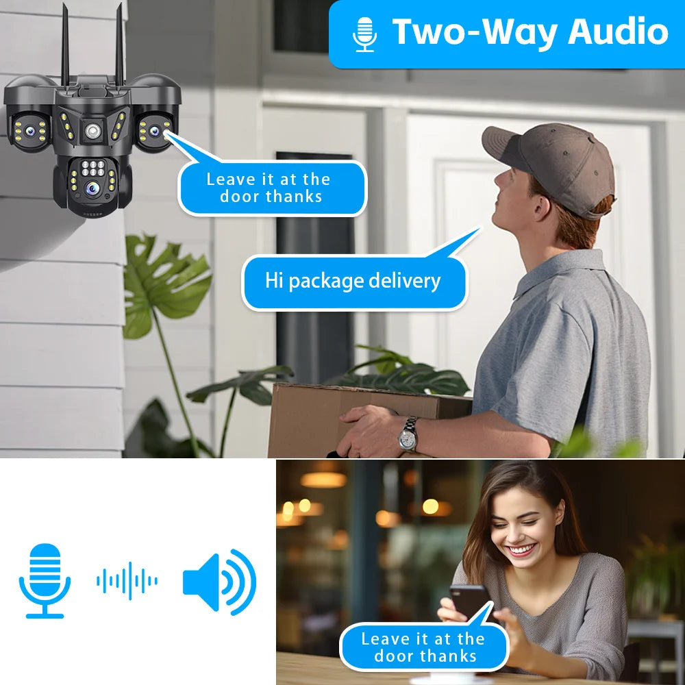 V380 New 3 Lens and 3 Screens PTZ Camera 6MP WiFi Security CCTV Wireless IP Triple-Lens Network PTZ Triple Screens Camera