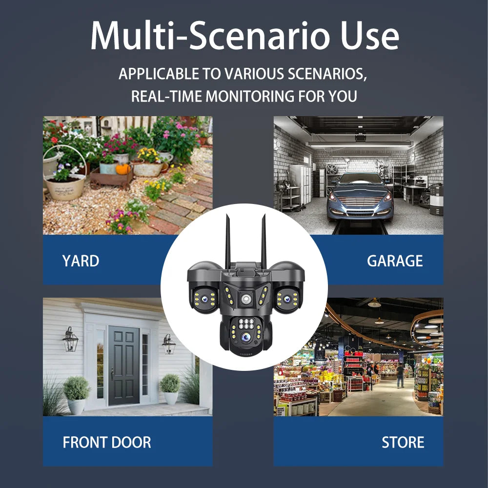 V380 New 3 Lens and 3 Screens PTZ Camera 6MP WiFi Security CCTV Wireless IP Triple-Lens Network PTZ Triple Screens Camera