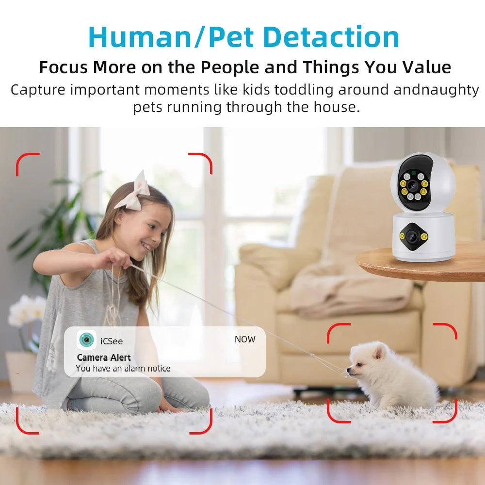 High Quality 4MP Dual Lens WiFi Camera Indoor Color Night Vision Baby Camera WiFi Wireless Home CCTV Camera