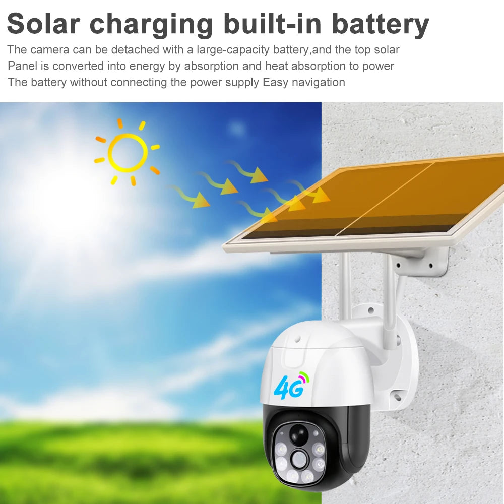 V380 Pro Solar 3MP VC9-4G Low Power Consumption PTZ Camera PIR Detection CCTV Security Camera