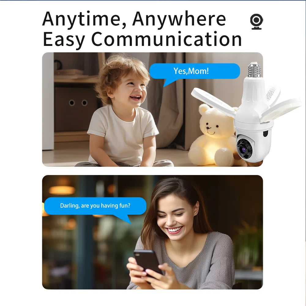 V380 2MP Wireless WiFi Smart Camera Night Vision Auto Tracking Security Camera Home Use Indoor CCTV Bulb Camera With Light