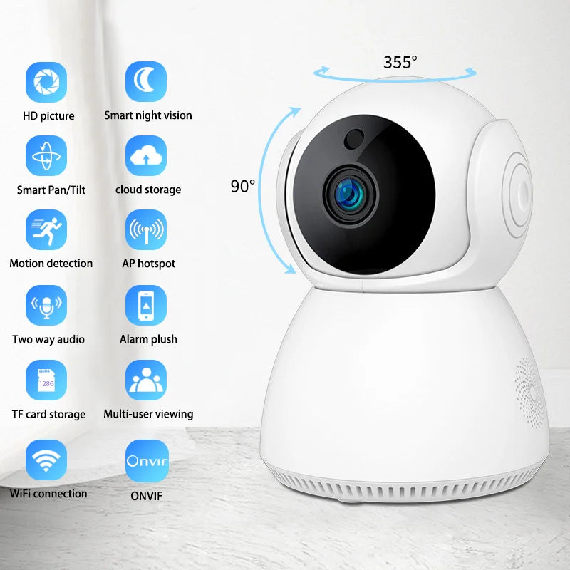 V380 Wifi Camera Full Night Vision 2 Ways Audio Smart Auto Rotate Tracking 3mp Snow Man Baby Camera