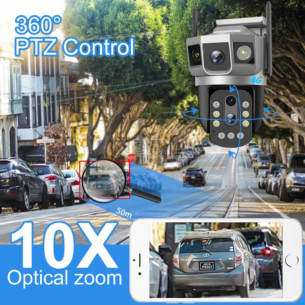V380 New Network Camera 4MP CCTV Wireless IP Security Smart Home Outdoor 10 Optical Zoom 4G PTZ Dual Lens Camera