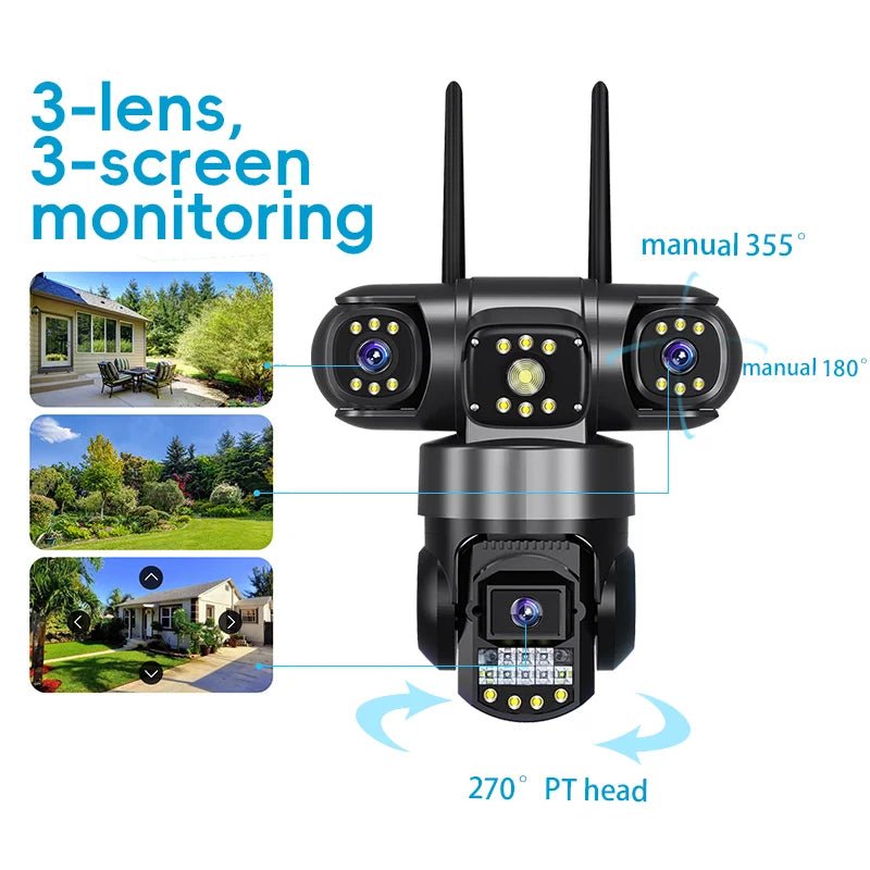 Hot Sales V380 Pro Outdoor PTZ Camera 4G 6MP 3 LENS 3 Screens Camera with Two-voice Way Intercom