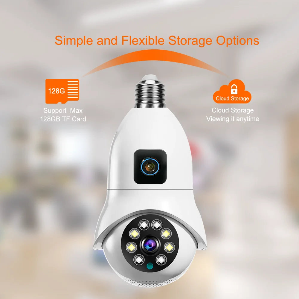 New V380 Dual Lens Bulb Camera Automatic Tracking Alarm Function Supports Two-way Voice WiFi Cameras