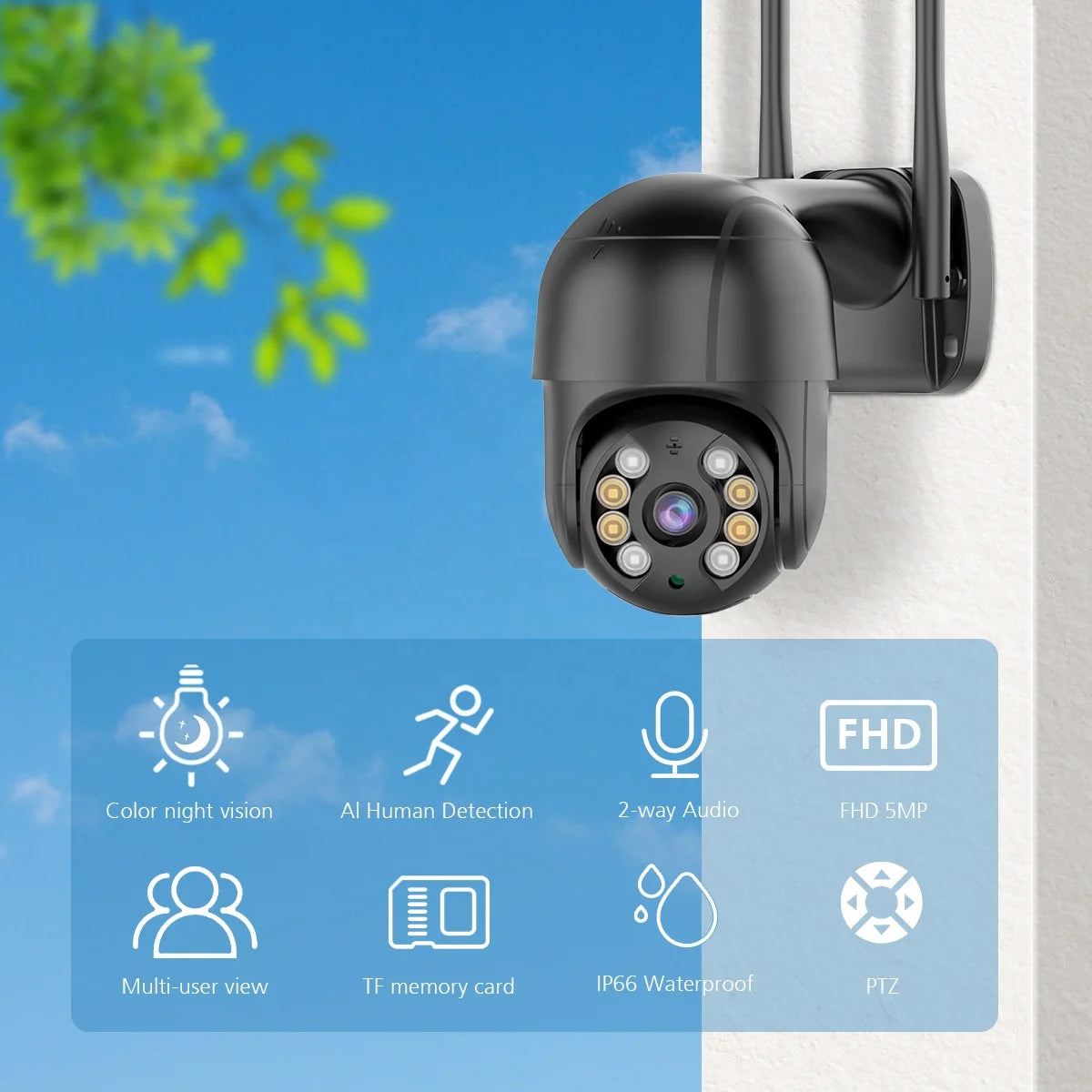 Hot Sales Black 3MP/4MP/5MP/8MP 2K 4K Pixel ICSEE Automatic Tracking Color Night Vision Wireless WiFi Camera Outdoor IP66 Waterproof CCTV Camera