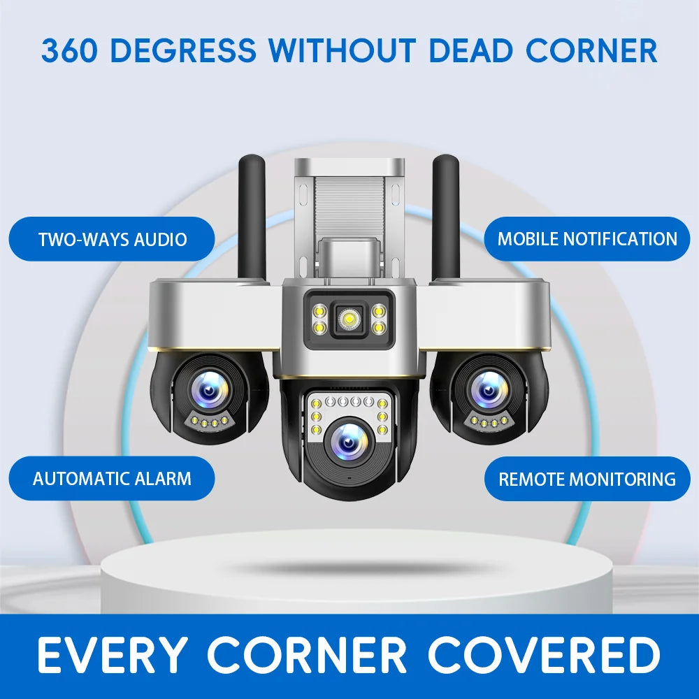 New V380 Outdoor IP66 Waterproof Camera 4G SIM Card Network Camera 3 Lenses 3 Views 3 PTZ Cameras