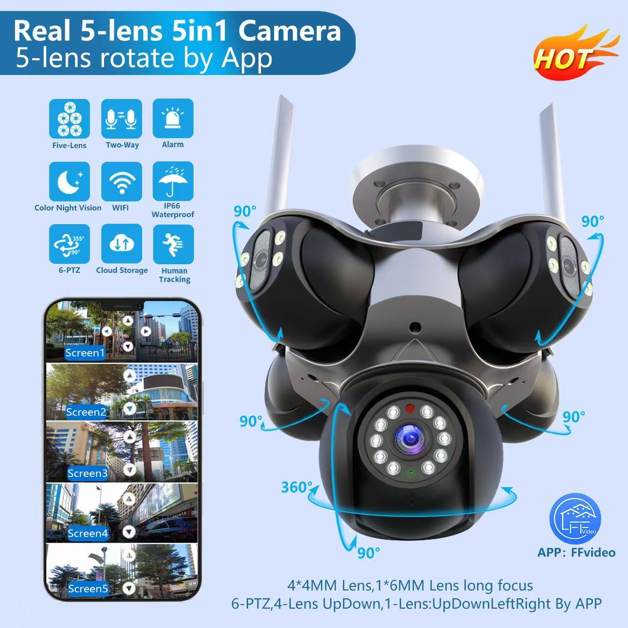 Factory Wholesale Price 5 lenses 5 views 5 PTZ Cameras IP66 Waterproof Cameras Outdoor PTZ Cameras With Night Vision 360°
