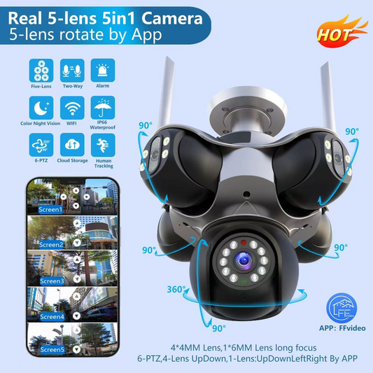 Factory Wholesale Price 5 lenses 5 views 5 PTZ Cameras IP66 Waterproof Cameras Outdoor PTZ Cameras With Night Vision 360°