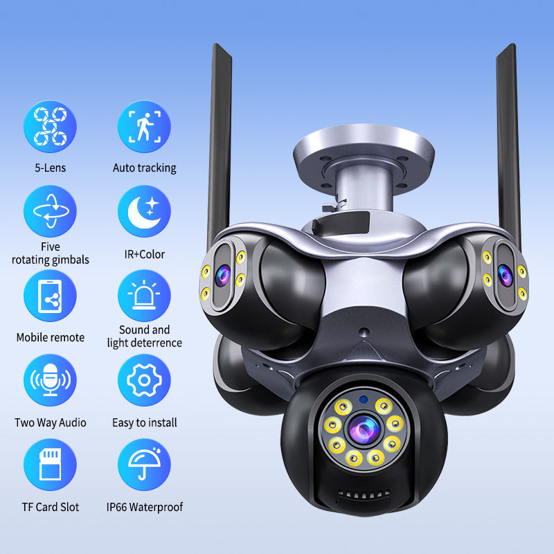 Factory Wholesale Price 5 lenses 5 views 5 PTZ Cameras IP66 Waterproof Cameras Outdoor PTZ Cameras With Night Vision 360°