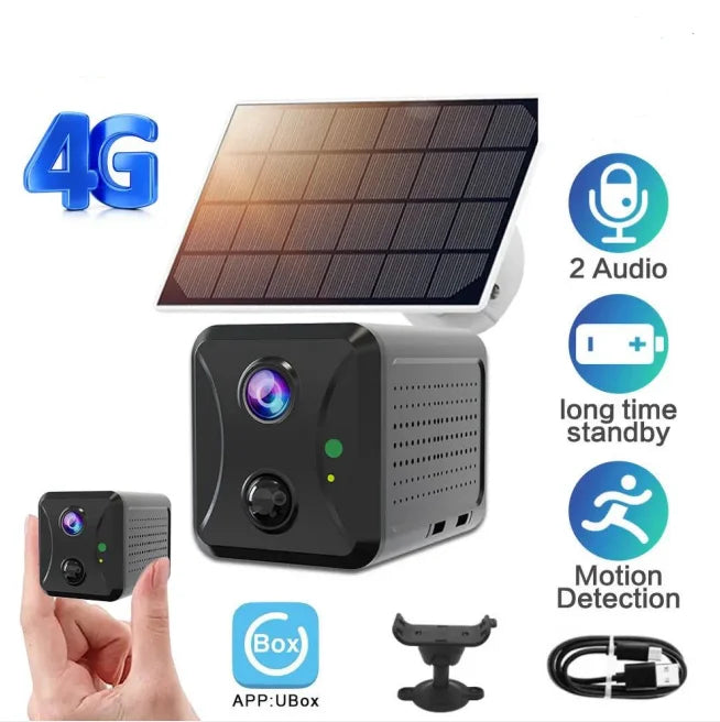 Hot Selling Ubox 2MP WiFi Solar CCTV Camera 1080P Mini Battery Camera 3800Mah Rechargeable Battery Solar 4G SIM Card Mini Camera