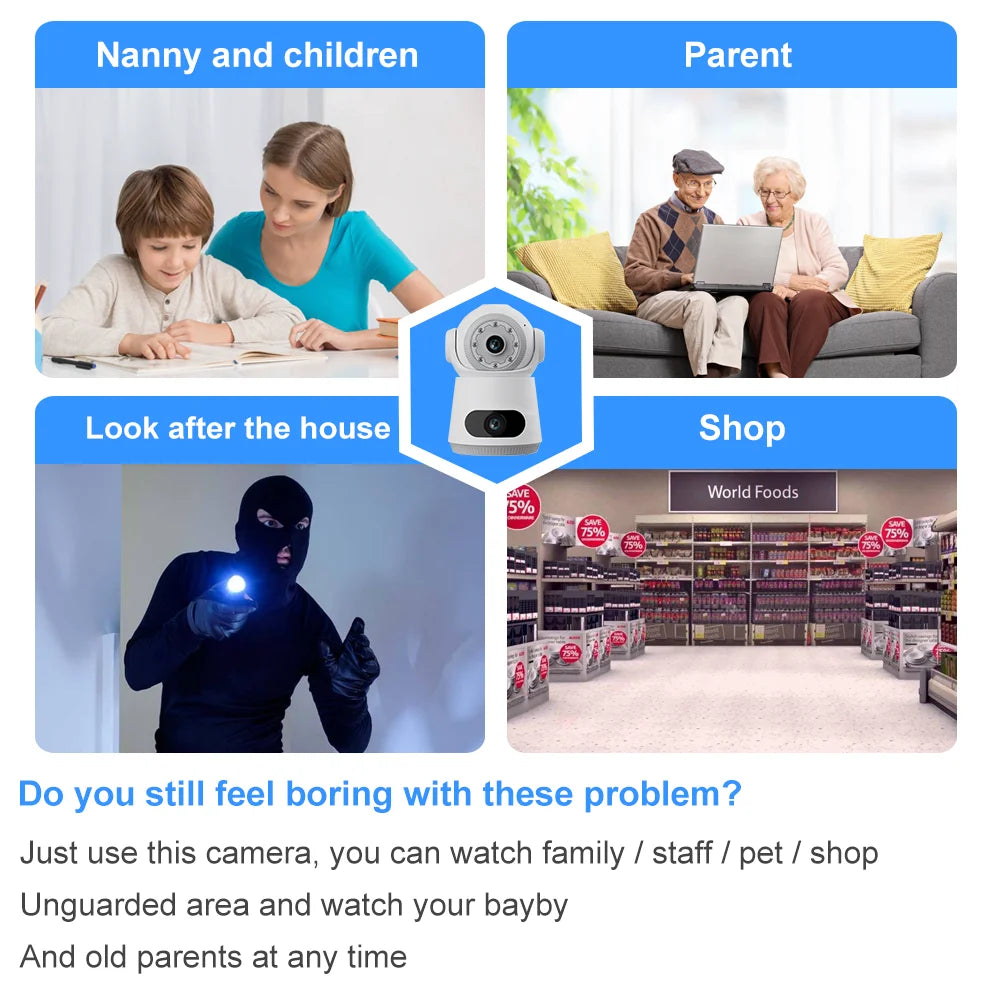 New V380 Dual Lens Camera 4MP HD Smart Home WiFi Security Camera for Baby Monitor Network Indoor Dual Lens Camera